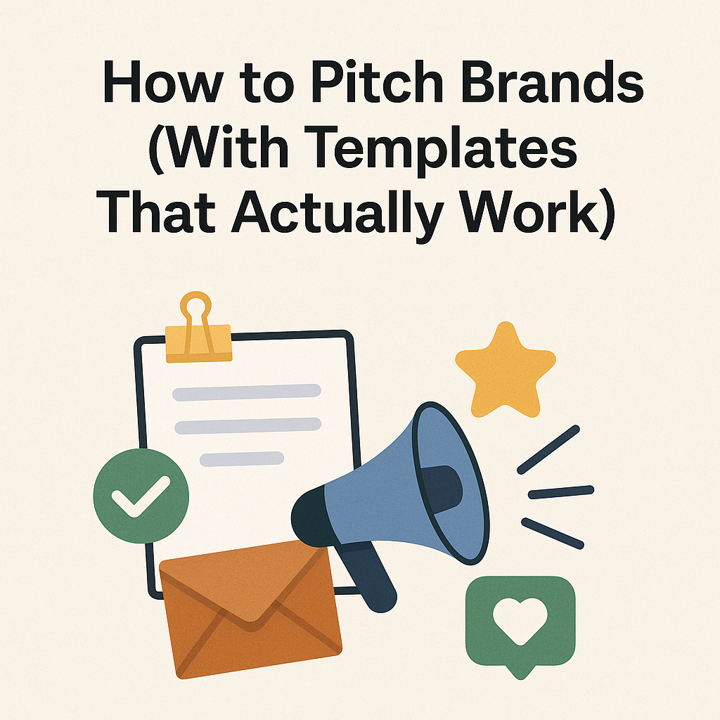 UGC creator working on laptop preparing brand pitch emails with templates and examples from Collabed
